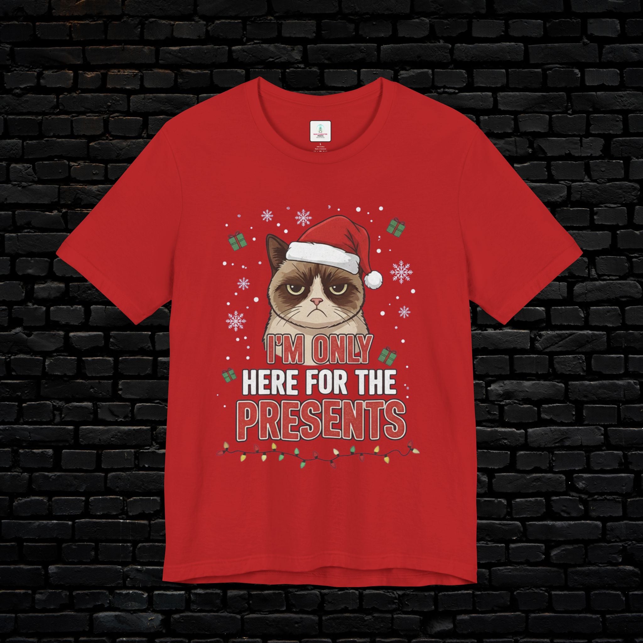 Grumpy Cat Christmas Tee — "I'm Only Here for the Presents"
